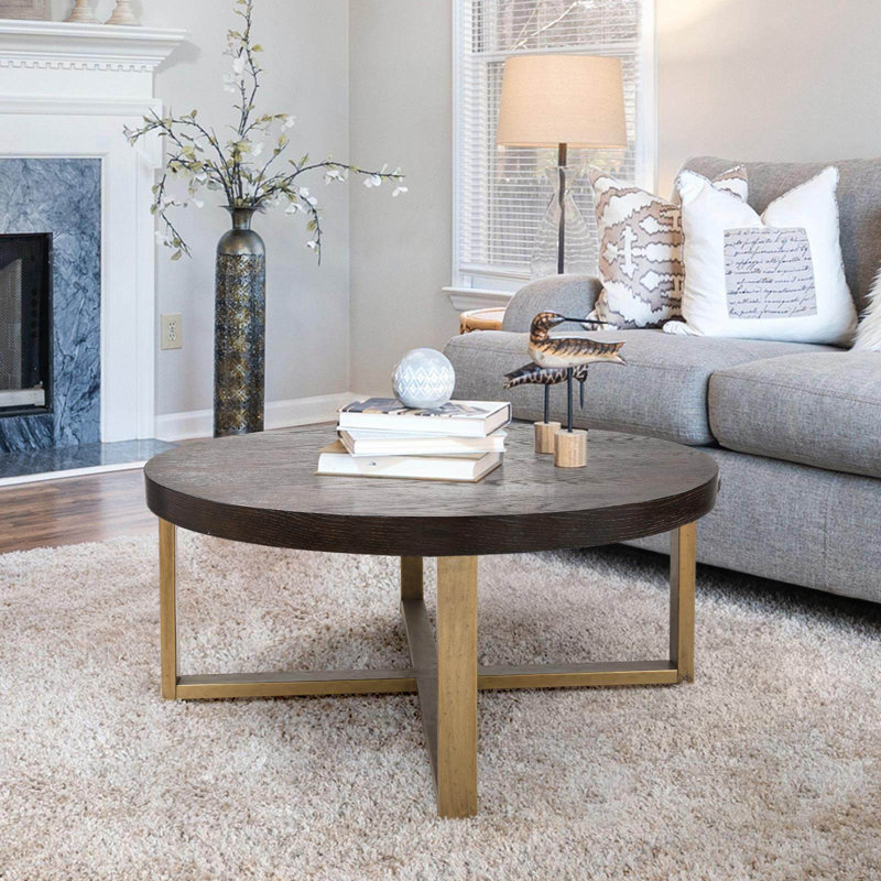 Abrielle Cross Legs Round Wood Coffee Table